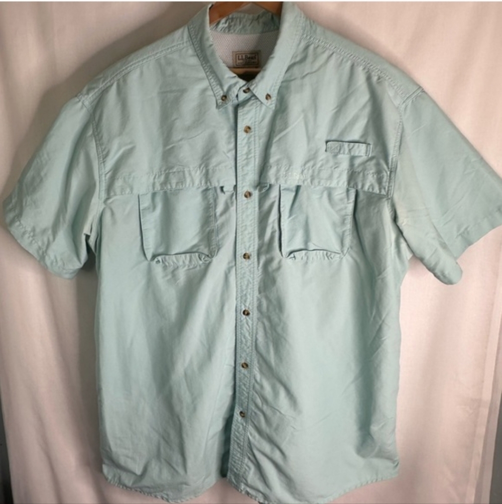 L.L. Bean Fishing Shirt XL REG Light Mint green Vented Short Sleeve